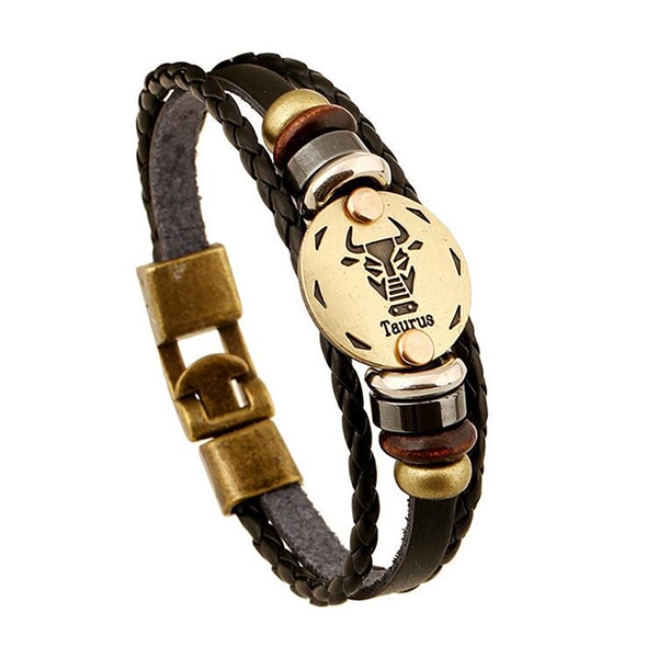 CobraJewelry.com- Punk Jewelry. Leather Bracelet Men Casual Personality Zodiac Signs Punk Bracelet-200003763